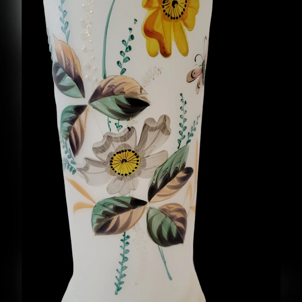 Victorian Bristol Frosted Glass Vase Handpainted
